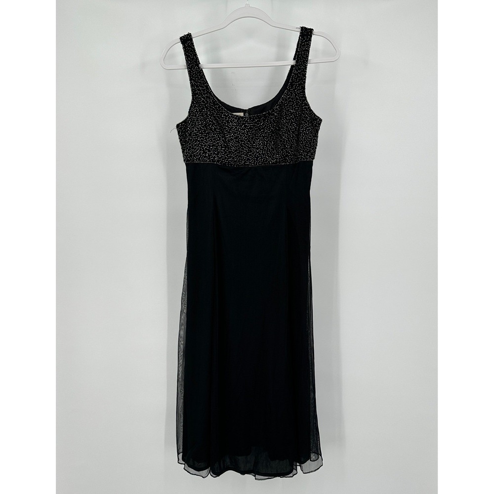 Womens Vintage Y2K Midi Dress Size M Formal Prom Beaded Minimalist Goth Black